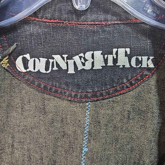 Vintage Counter Attack Men's Black Frayed Embroidered Denim Jacket Size XL 90's. - Picture 5 of 10
